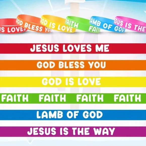 Set of 5 random Colorful Religious Silicone Wristbands - Picture 2 of 2